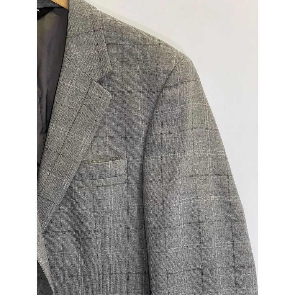 Jos A Bank Men's 41L Wool Gray Plaid 2 Button Sport Coat Blazer‎ Jacket